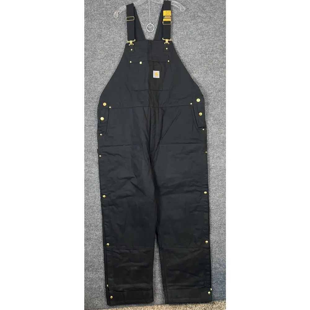 Carhartt Mens Firm Duck Insulated Bib Overalls Size 2X Tall Black Work Wear